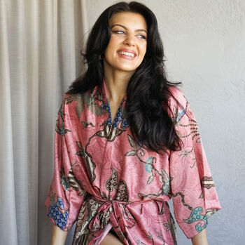 Deluxe Pink Silk Kimono Robe, 2 of 5