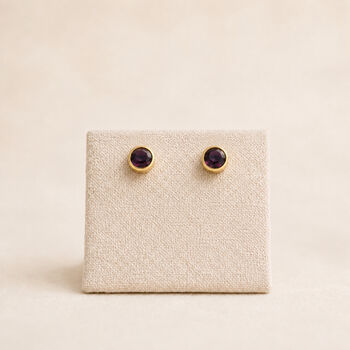 Gold Plated Sterling Silver February Amethyst Birthstone Stud Earrings, 3 of 4