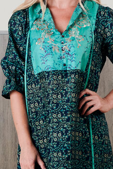 Yasmin Silk Print Embroidered Dress 11, 3 of 3