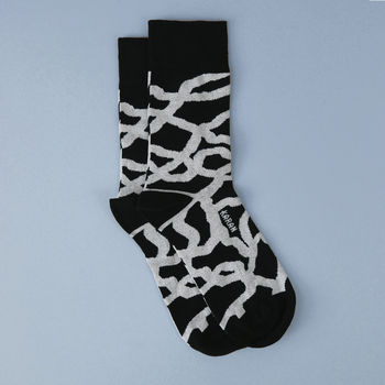 Two Sided Designer Cotton Socks In Black And Off White, 6 of 8