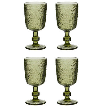 Set Of Four Green Paisley Wine Goblets, 2 of 5