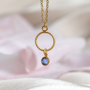 Twisted Gold Circle Necklace With Mini Birthstone, 6 of 10