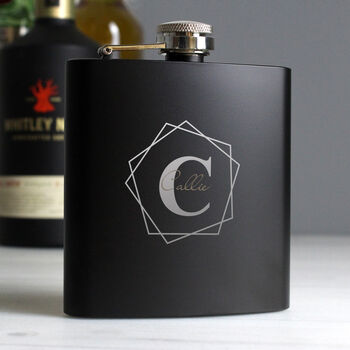 Personalised Geometric Initial Black Hip Flask, 2 of 5