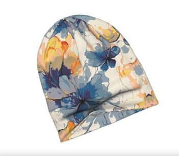 Chemo Headwear Beanie Hat Bandana Yellow Blue Flowers Super Soft, 3 of 6