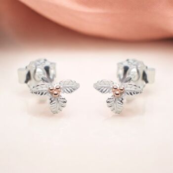Sterling Silver December Birth Flower Holly Stud Earrings, 3 of 6