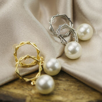 Hexagone Freshwater Single Pearl Dainty Drop Earrings, 7 of 7