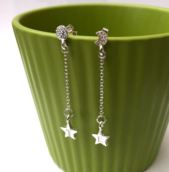 Personalised Moon And Initial Star Mismatched Earrings, 2 of 9