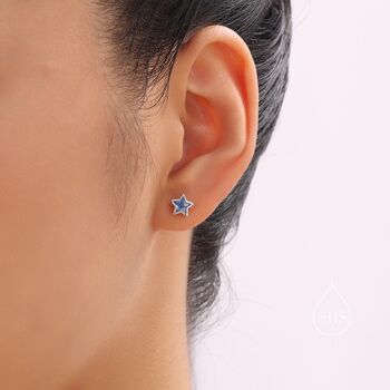Small Cz Star Stud Earrings In Sterling Silver, 7 of 12