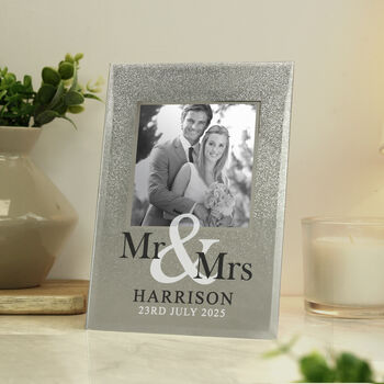 Personalised Mr And Mrs 4x4 Glitter Glass Photo Frame, 2 of 3