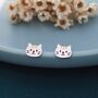 Orange Tabby Cat Stud Earrings In Sterling Silver, thumbnail 4 of 11