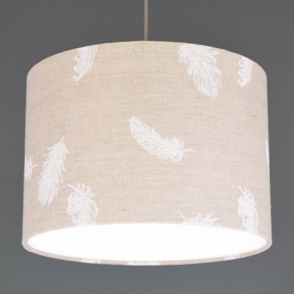 Boho White Feather Linen Drum Lampshade By Quirk Boho White Feather Linen Drum Lampshade