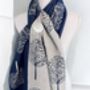 Navy Mulberry Tree Of Life Scarf And Magnetic Brooch, thumbnail 2 of 5