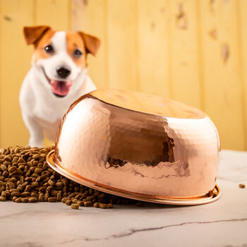 Large Copper Pet Bowl With Tin Lining And Hammered Finish, 7 of 7