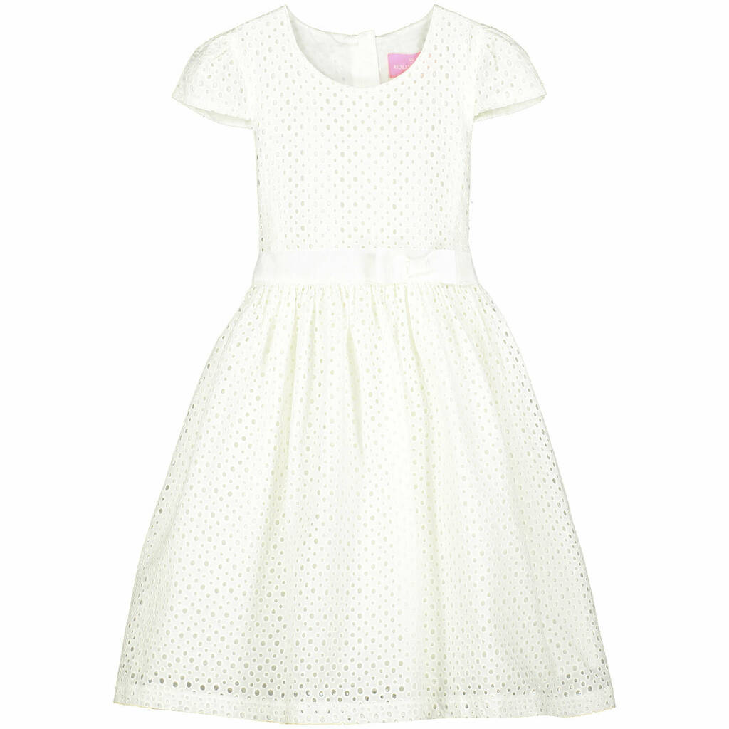 Flower Girls Dress Embroidered Luxury White Cotton, 1 of 3