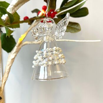 Christmas Glass Hanging Angel With Pearl Skirt, 4 of 4