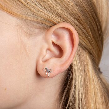 Silver Plated Children's Ribbon Bow Stud Earrings, 4 of 4