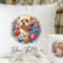 Personalised Shorthaired Lhasa Apso Summer Floral Dog Wreath Cushion And Mug Gift Bundle, thumbnail 1 of 4