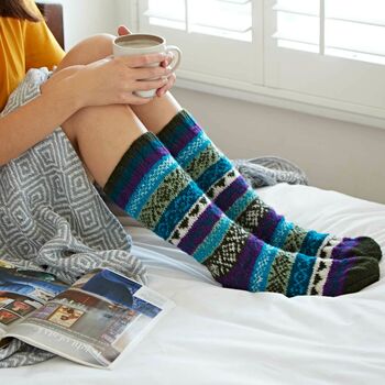 Fair Trade Hand Knitted Nordic Woollen Slipper Socks, 5 of 12