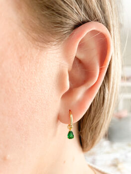 Gold And Green Teardrop Hinged Huggie Earrings, 4 of 9