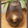 Elegant Battery Powered Ridged Blue Glass Table Lamp With Brass Base, thumbnail 4 of 4