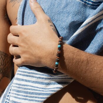 Wood And Turquoise Stone Men's Bracelet, 3 of 5