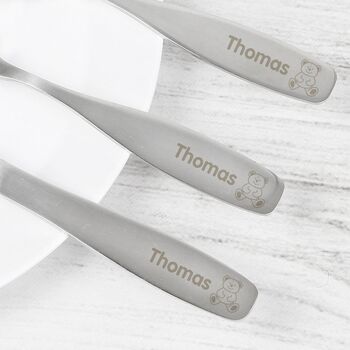 Personalised Three Piece Teddy Cutlery Set, 3 of 3