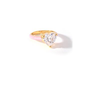 Gold Plated Cz Heart Pink Enamel Ring, 3 of 5