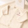 Cream Christening Baby Cardigan With Gothic Cross, thumbnail 1 of 9