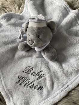 Embroidered Blue And Grey Baby Bear Comforter, 5 of 6
