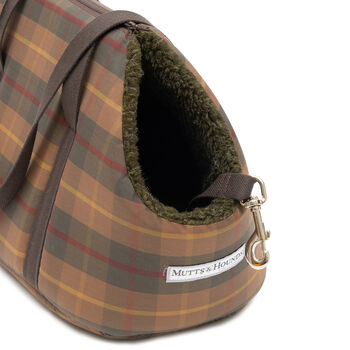Tartan Wax And Olive Sherpa Dog Carrier, 3 of 4