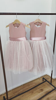 Girl Blush Pink Sparkly Tutu Flower Girl Dress, 6 of 7