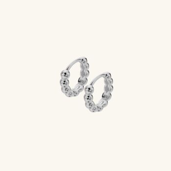Beaded Huggie Hoop Earrings Silver, 2 of 3