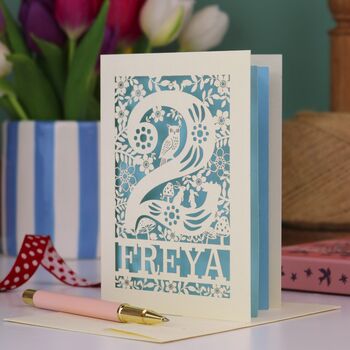 Personalised 2nd Birthday Card Papercut Woodland Design, 6 of 8