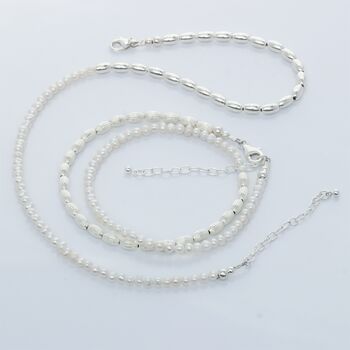 White Pearl Beaded Necklace Or Double Stranded Bracelet With Sterling Silver Beads, 10 of 10