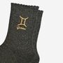 Women's Glitter Socks Black Gold Zodiac Gemini, thumbnail 3 of 5