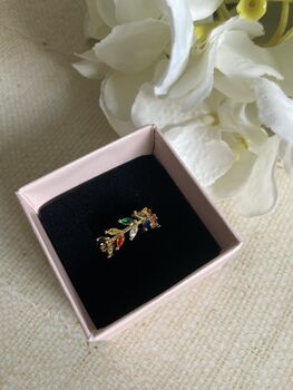 Adjustable Gold Plated Multicoloured Vine Leaf Ring, 3 of 9