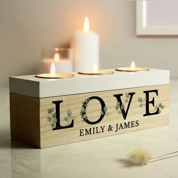 Personalised Botanical Triple Tea Light Box Couple Gift, 4 of 4