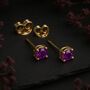 Solid 9ct Yellow Gold February Amethyst Birthstone Stud Earrings, thumbnail 2 of 5