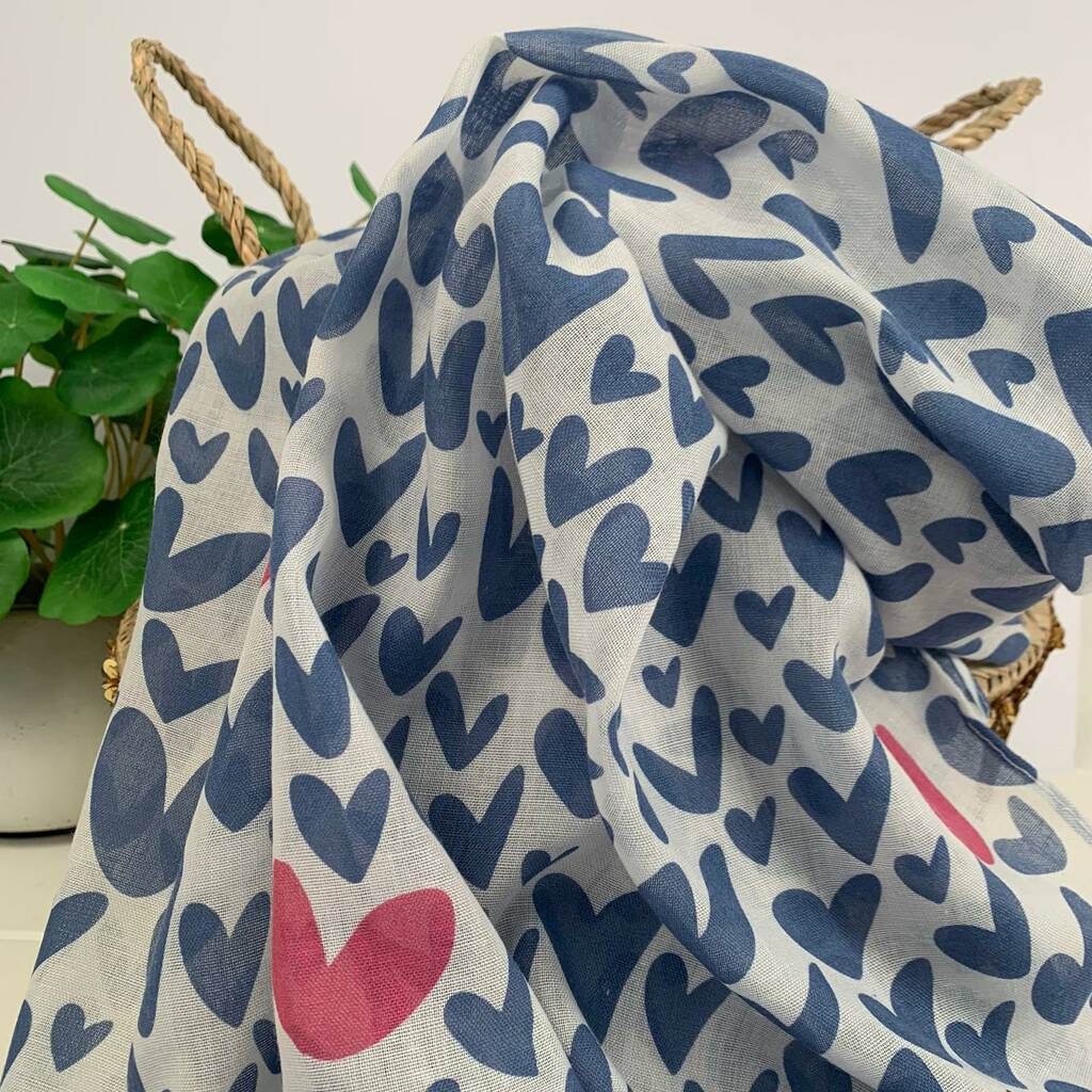 Denim Blue Scarf With Hearts By Nest | notonthehighstreet.com