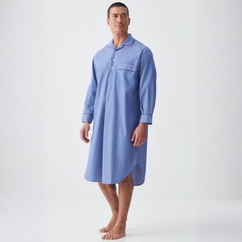 Men's 'Stowe Prussian Blue' Stripe Crisp Cotton Nightshirt, 3 of 4