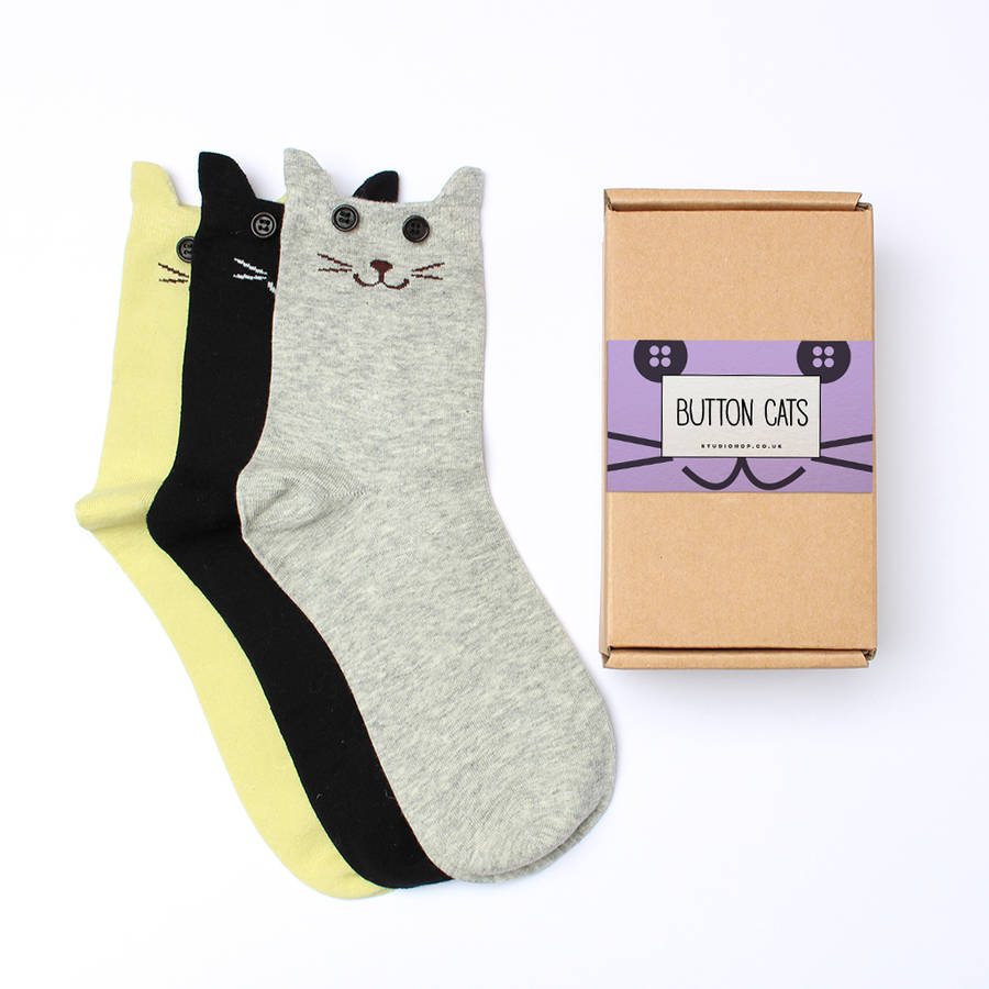 Button Cats Socks Box Gift Set By Studio Hop