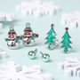 Happy Snowman Silver Plated Christmas Earring Set, thumbnail 1 of 6
