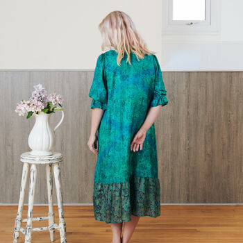 Yasmin Silk Print Embroidered Dress 08, 2 of 3