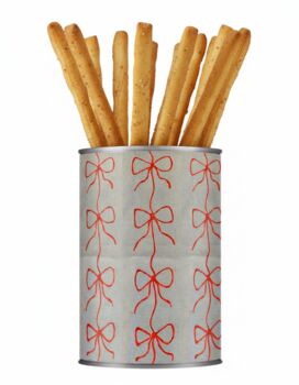 Upcycled Repurposed Linen Tin Holder In 'Bow' Christmas, 4 of 6