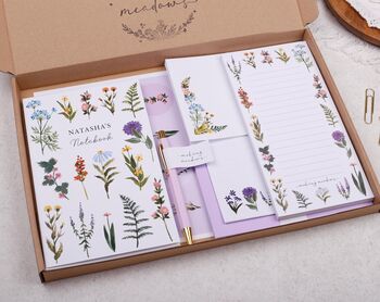 Personalised Lilac Wild Flower Desk Stationery Gift Box, 3 of 7