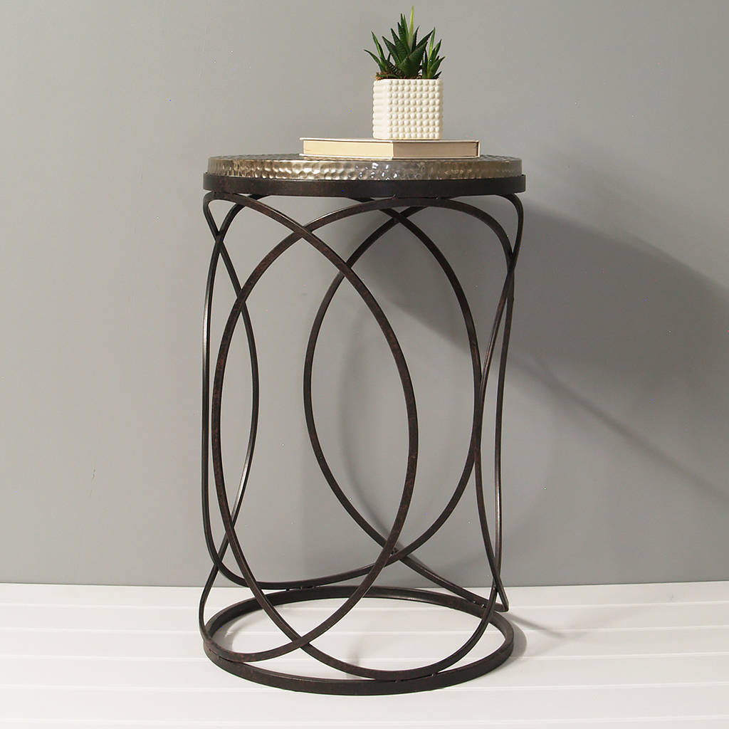 Metal Hammered Top Round Side Table By Primrose & Plum