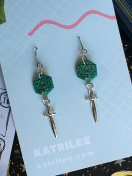 D20 Dice And Sword Surgical Steel Earrings, 2 of 7