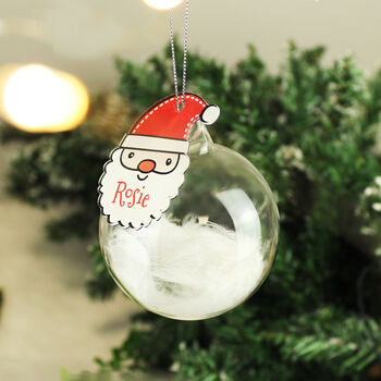 Personalised Red Santa Feather Glass Bauble, 3 of 3