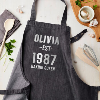 Personalised Grey Denim Established Year Apron, 3 of 5