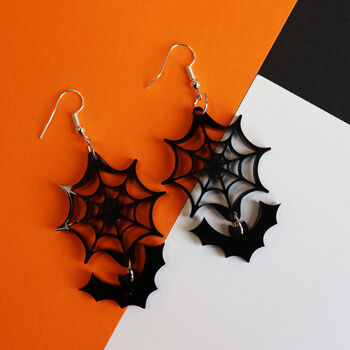 Halloween Web And Bat Earrings, 7 of 9